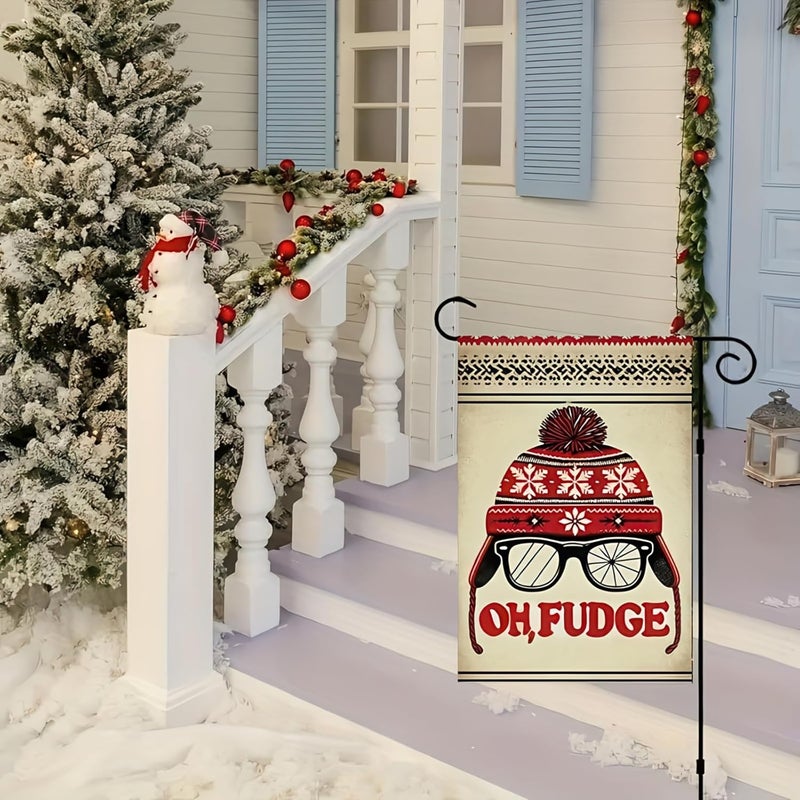 BlissYard Oh Fudge Garden Flag 12x18 Inch Double Sided Winter Hat Glasses Retro Style Holiday Design Small Outdoor Yard Flag Seasonal Welcome Garden Banner for Porch Lawn Patio Winter Decor - Image 3